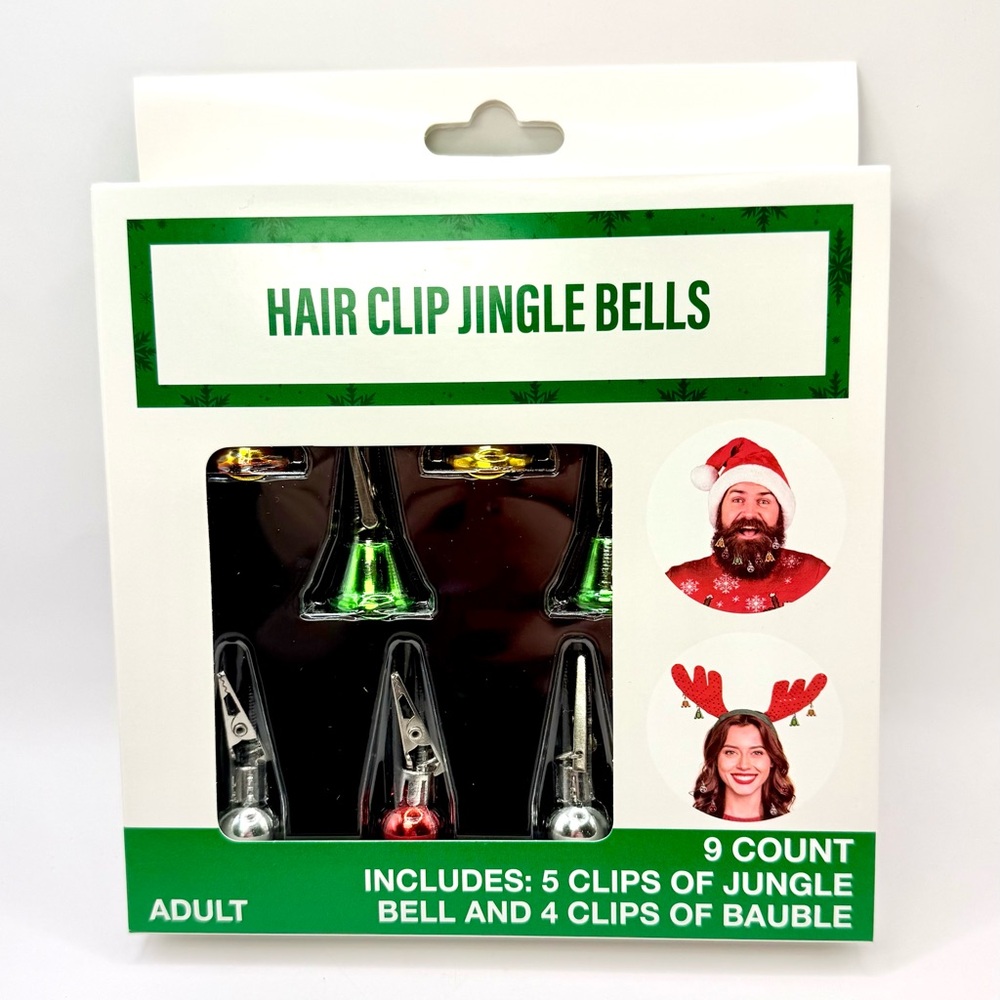Holidays Beard & Hair Clip Jingle Bells & Ornaments Set, 9 pc